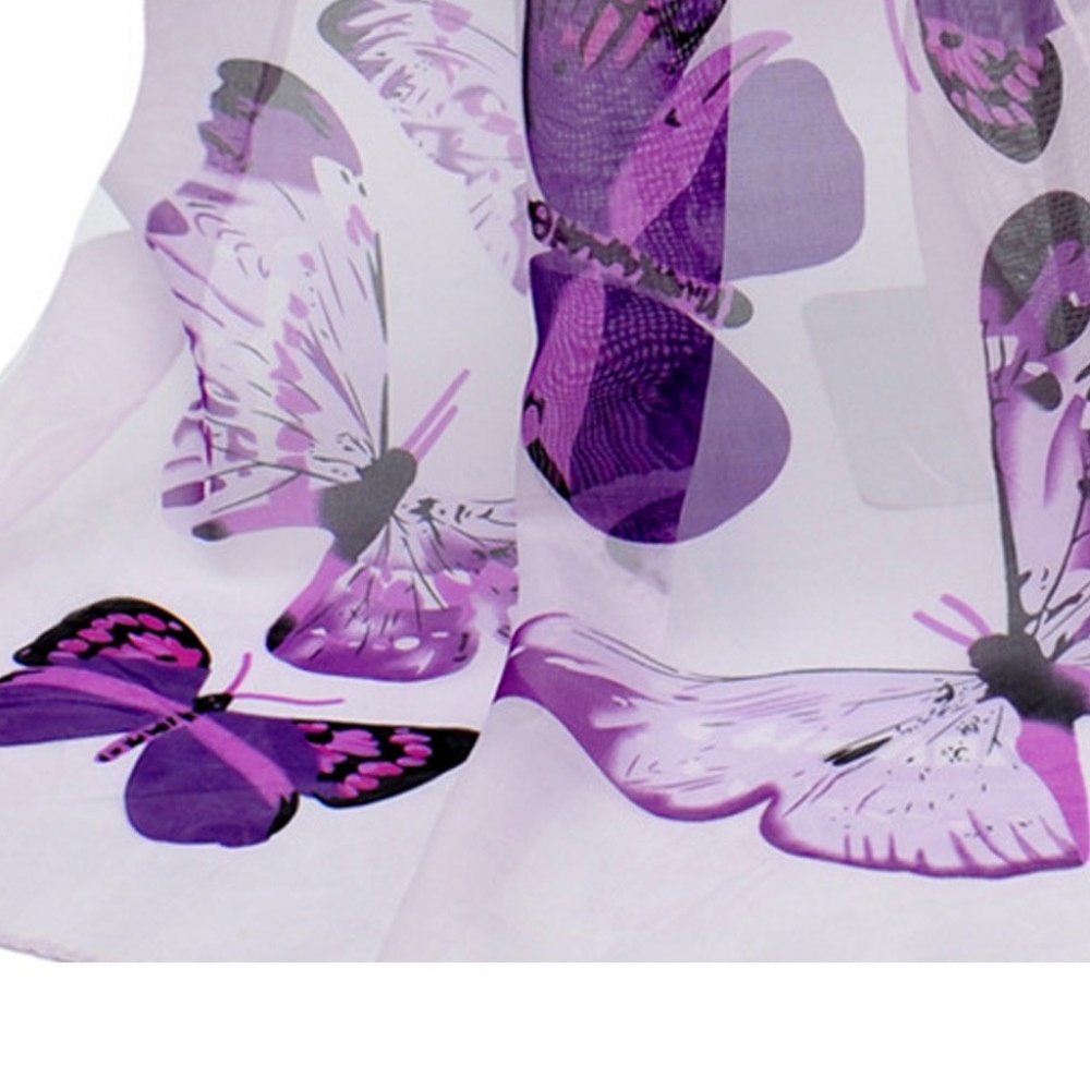Lavender Chiffon Purple Butterfly Wrap Scarf Shawl - Picture 2 of 5